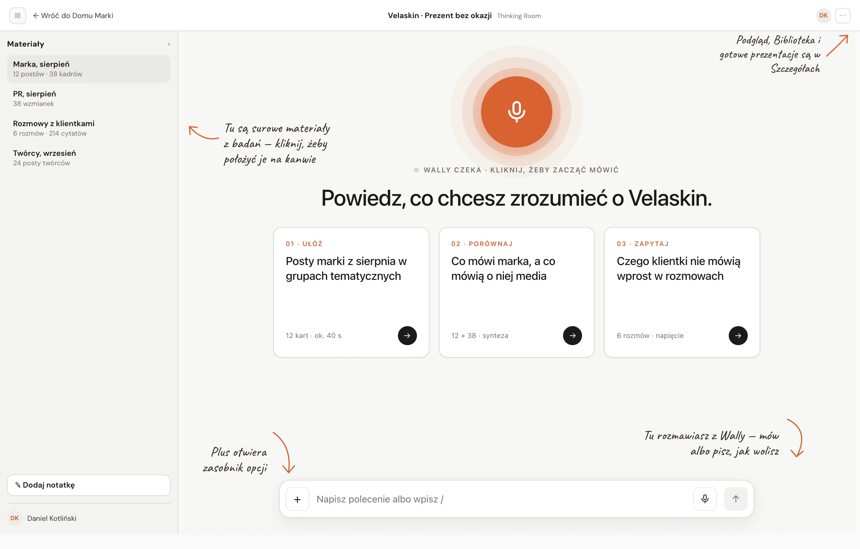 Nowy Denkraum: biblioteka materiałów, głosowa rozmowa z Wallym i wskazówki rozpoczęcia pracy na kanwie