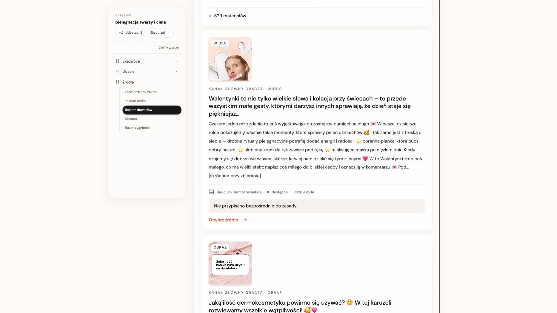 Źródła · posty, obrazy i materiały wideo