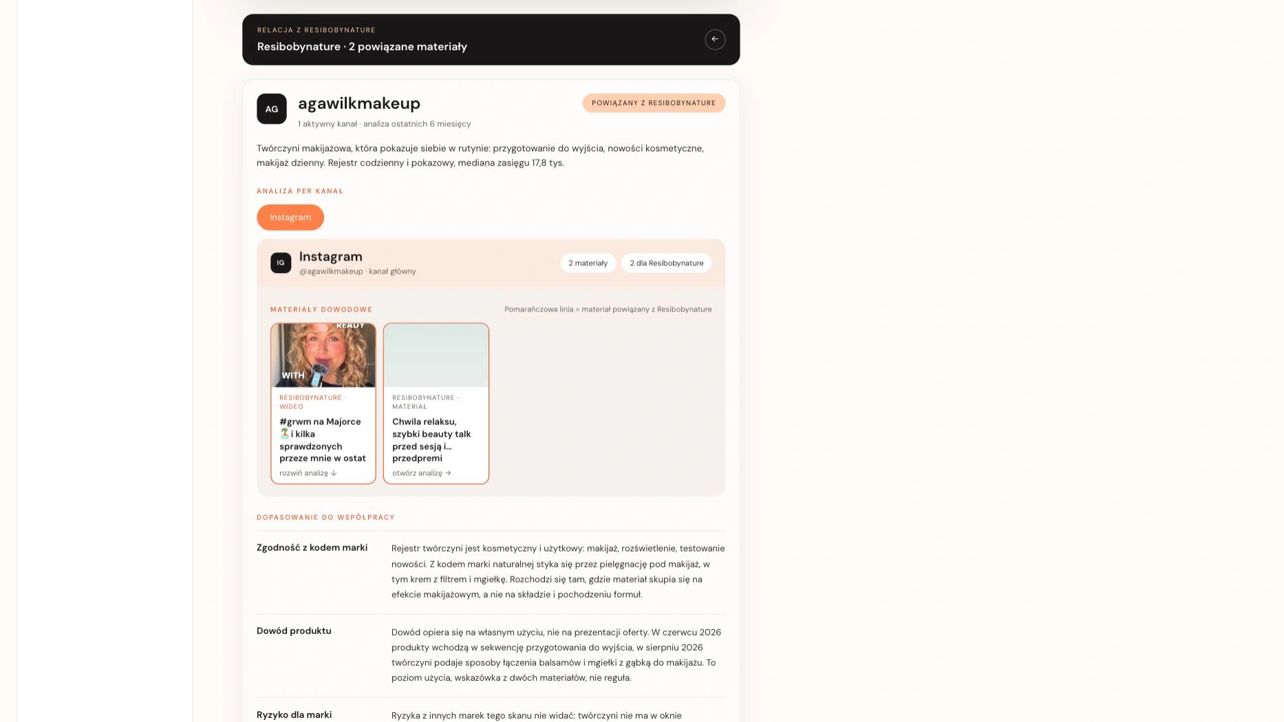 Analiza twórców · profil agawilkmakeup z materiałem wideo