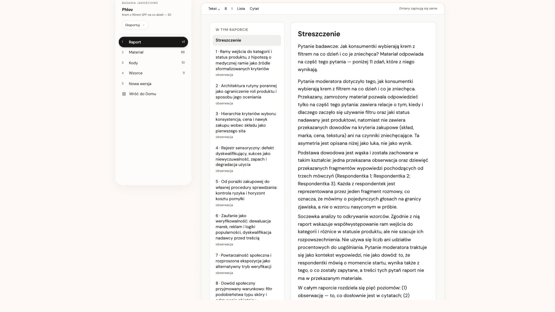 Raport · streszczenie i spis wniosków